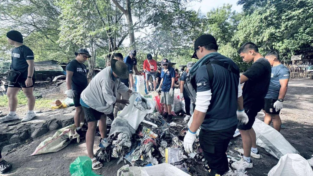 Community volunteers working together during an outdoor cleanup